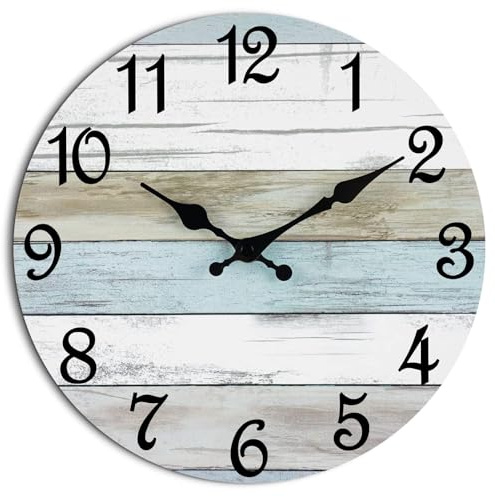 CHYLIN Wall Clock, Silent Non Ticking Battery Operated, Rustic Coastal Country Clock Decorative for Bathroom Kitchen Bedroom 8
