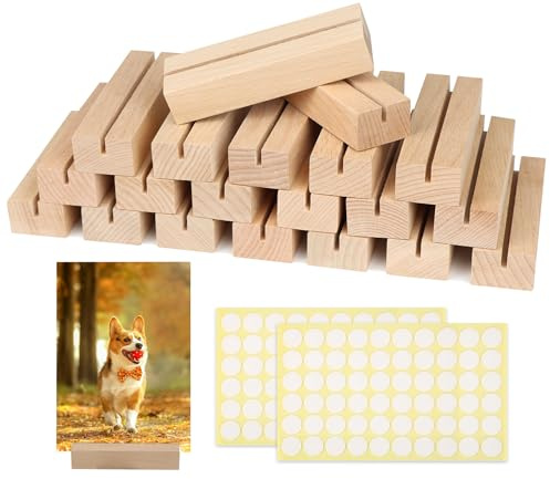 ROYUEXT Set di 20 pezzi di portacartoline in legno, portabiglietti da visita in legno 10×3×2cm con spazio di 3mm, blocchi di legno stabili per cartoline, portabiglietti da menu per feste nuziali