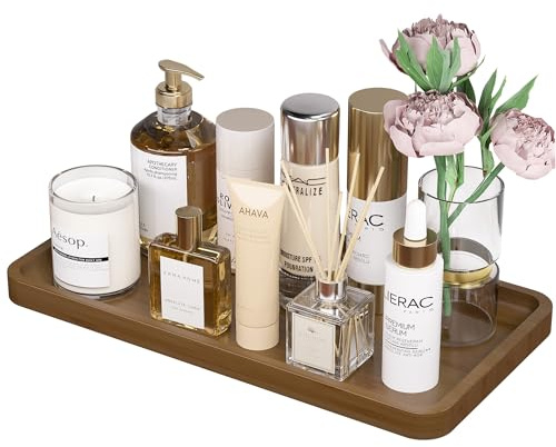 Weenson Bathroom Vanity Tray for Soap Dispenser, Perfume, Makeup, Dresser Jewelry, Decor, Candle, Bamboo Kitchen Tray for Counter Coffee Spice Salt Brown Toilet Tank Tray11.81”L x 6.1”W x 0.79”H