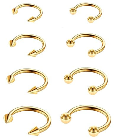 Yolev 8 Stück Hufeisen Piercing 16 g Nasenseptum Chirurgenstahl Nasenring Septum Piercing Gold Schmuck Lippenpiercing Ring Damen Augenbrauen Piercings Herren (Gold)