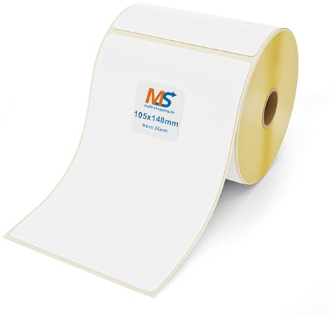 Multi-Shopping Thermo Eco Etiketten Versandetiketten 105 x 148 mm - 500 Stück je Rolle - Kern: 25 mm -permanent haftend DHL, UPS, GLS, Hermes, Fedex DPD Thermodirekt Selbstklebend