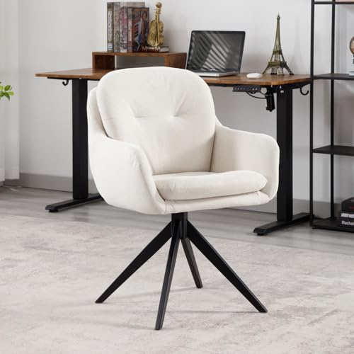 chairus Chaise de Bureau sans Roulette Fauteuil Pivotant Salon en Chenille Ergonomique Chaise Chambre avec Pieds en Métal (Beige)