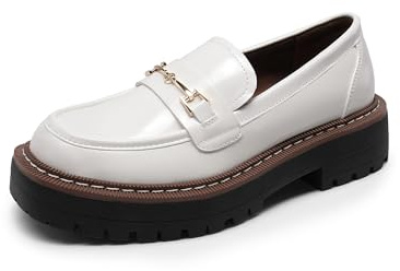 DREAM PAIRS Mocassins habillés à talon épais à enfiler pour femme, style décontracté, pour affaires, bureau, style décontracté, blanc, 40 EU