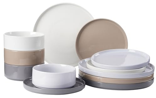 Richmount Nebula Geschirrset 4 Personen, 12-teiliges Teller Set und das Schüsselset, Sprenkel Steingut Geschirr Set, Tafelservice, Mikrowellen- & Spülmaschinenfest, Mehrfarbig