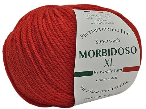 Morbidoso XL Strickgarn aus 100 % Merinowolle, knitterabweisend, für Häkeln und Stricken, einfarbige Babywolle, 50 g, 100 m, für Decken und Kleidung, rot-orange 1664