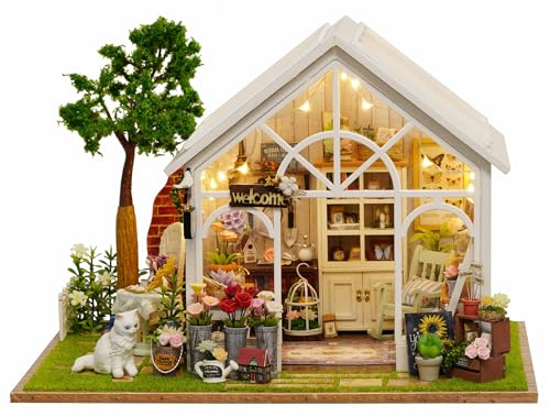 CUTEROOM DIY Miniature House Kits for Adult, Wooden Dolls House Handcraft Creative Room for Decoration, Model House Kit with Furniture- Sunshine Greenhouse