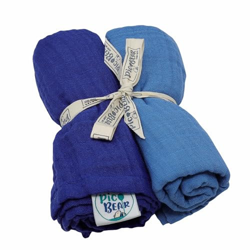 pic Bear Musselin Molton Tücher 80x80cm - Ultra-weiche Multitalente für Babyalltag: Spucktuch, Schmusetuch & mehr - 100% Baumwolle - 2er Pack (Bluing + Perennial blu)