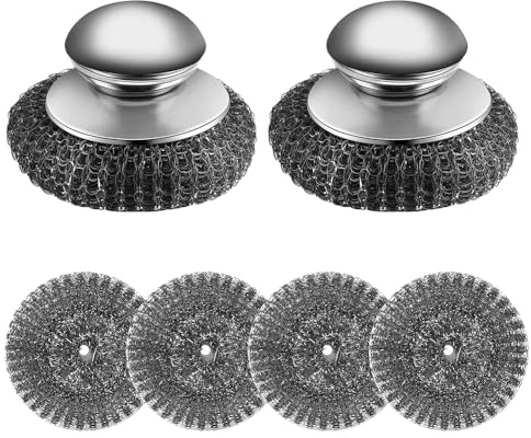 yotutun 4 Pieces Eponge Metallique avec 2 Poignées, Eponge Grattante Éponge Vaisselle Acier Inoxydable Éponges À Récurer Réutilisable pour Nettoyer la Vaisselle, Les Casseroles, L'évier