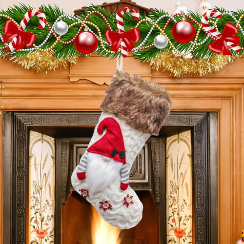 Szhhrxi Calcetines Navideños para Chimenea Personalizados, Botas de Noel (40 cm) - Decoración Navideña para Árbol, Chimenea, Hogar y Fiestas, Botas Navidad Chimenea para Colgar (Blanco)