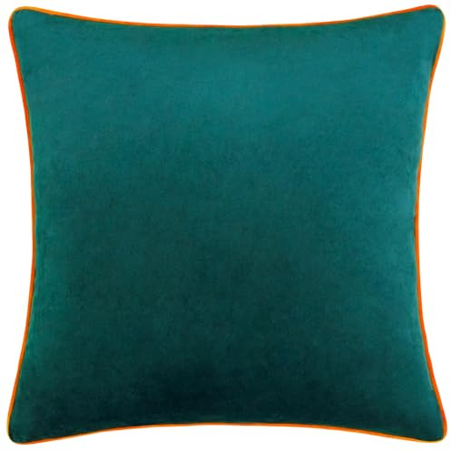 furn. Meridian Cushion Cover – Luxury Contrast Piped Velvet Decorative Case (Teal/Clementine - 45x45cm)