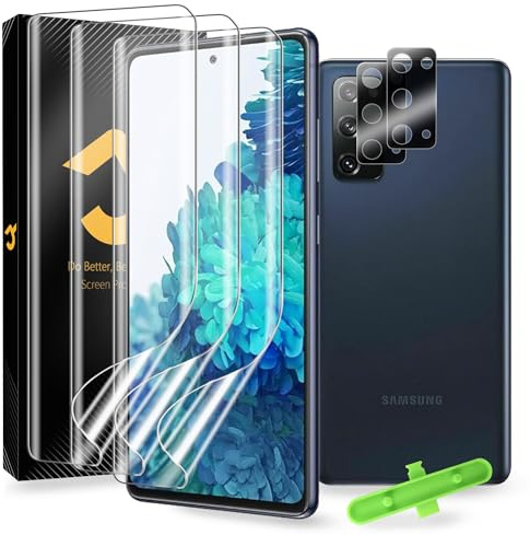 JZG 3 Pack Screen protector for Samsung Galaxy S20(SOFT), 2 Pack Camera Lens Protector, Support Fingerprint Unlock, Easy Installation, Anti Scratch, HD Clear