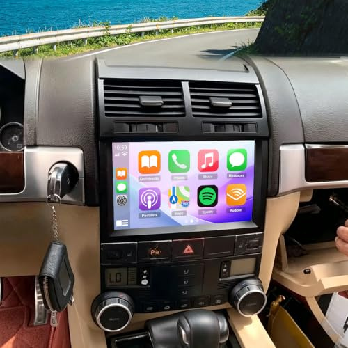 2+64G Autorradio Doble DIN para VW Touareg 2003-2010 con Wireless Carplay Android Auto 4 núcleos 9 Pulgadas Car Radio para Touareg Radio Bluetooth WiFi FM SWC AHD Cámara de Marcha atrás RDS/Dab