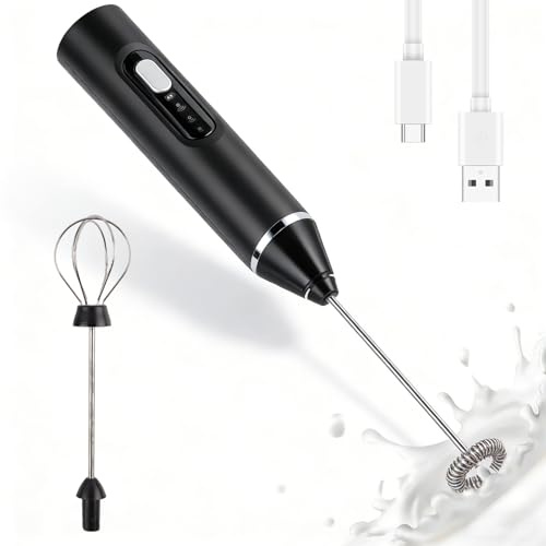 Espumador de Leche, USB Recargable Batidor de Leche Electrico, Espumador de Mano Portátil, 2 Velocidades Ajustable Espumadera de Leche, Batidora Leche Espuma para Capuchino, Café, Matcha