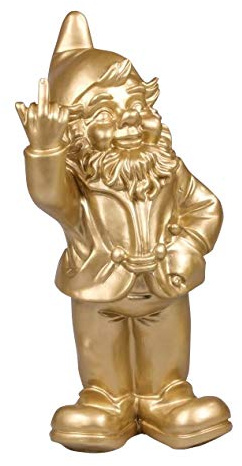 Stone-Lite Figur - Gartenzwerg mit Stinkefinger - 20 cm - goldfarben - lustiges Geschenk