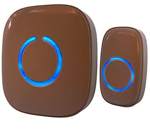 SadoTech Wireless Doorbells for Home, Apartments, Businesses, Classrooms, etc. - 1 Door Bell Ringer & 1 Plug-In Chime Receiver, Battery Operated, Easy-to-Use, Waterproof Doorbell w/LED Flash, Brown