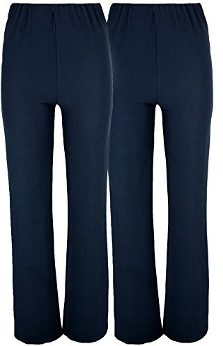 Lovetoenvy Ladies (Pack of 2) Nurse Work Carer Stretch Elasticated Bootleg Trousers (Sizes 8-26) (18, Navy)