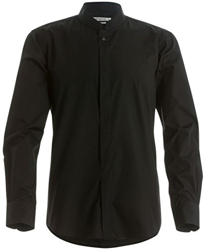 Kustom Kit - Camisa entallada de manga larga con cuello chino / mao Hombre Caballero - Trabajo/Fiesta/Verano (Grande (L)/Negro)