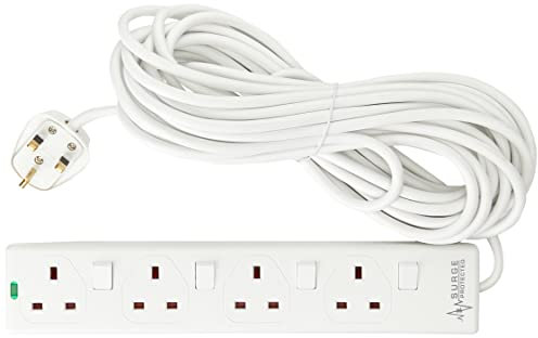 PRO ELEC PELB1942 4 Gang Switched Surge Protected Extension Lead White, 10m