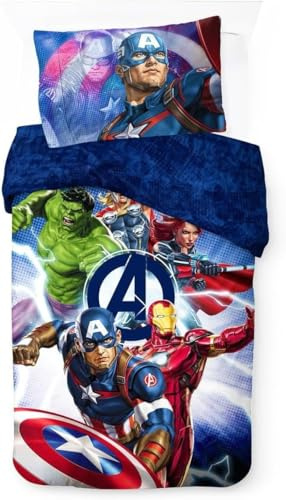 Marvel Avengers Duvet Cover Set, Polyester-Cotton, White, Single