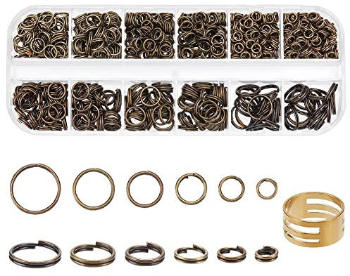 PH PandaHall - 505pcs Anneaux Doubles Anneaux de Saut Anneau de Jonction Split Rings Jump Rings en Laiton Doubles Boucles pour Création de Bijoux, Bronze Antique, 4-10mm
