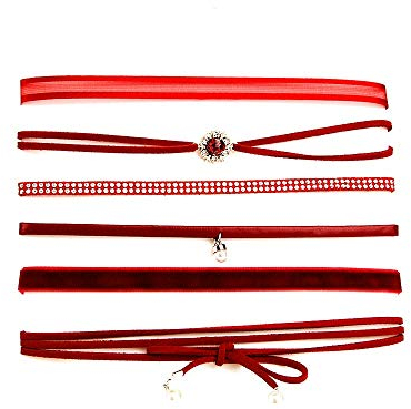 Daimay 6 PCS Chokerhalsketten-Set aus Spitze Gothic Tattoo Kragen Sexy Lace Choker Einstellbare Größe Frauen Teen Mädchen Mode - Dunkelrot