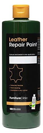 Furniture Clinic Leather Repair Paint & Dye | Self Seal Colourant for Quick and Easy Leather Repair | Suitable for Leather Sofas, Leather Car Seat, Shoes, Handbag, and More - Dark Green, 1L