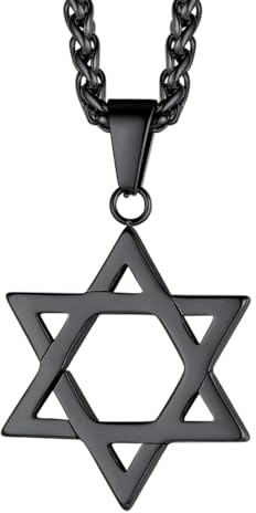 FaithHeart Solomon David Star Necklace, Stainless Steel Black Color Star of David Jewish Jewelry for Women Men