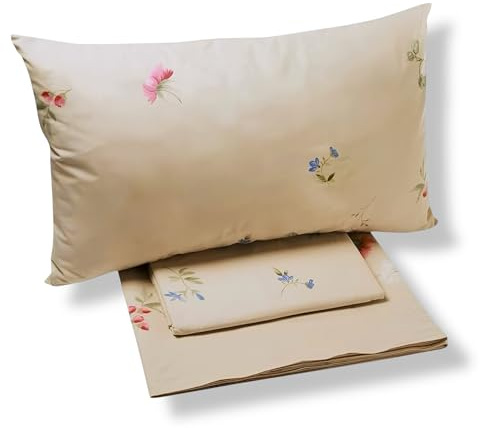 Caleffi Completo Lenzuola Matrimoniali in 100% Cotone Art. Floral 2 - Colore Avorio