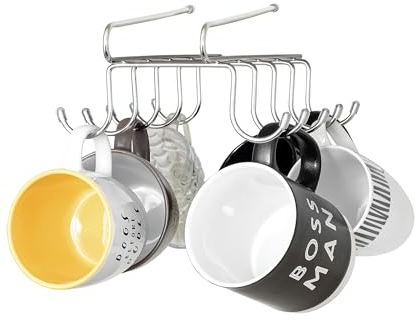 Innoteck Essentials Mug Cups Wine Glasses Storage Hooks Kitchen Utensil Hanging Hook Rack Holder - Under Cabinet Closet Without Drilling – 10 Hooks