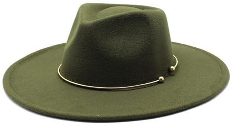 RZL sommar Solhattar Män Kvinnor Rosa Bröllopskyrka Jazzhattar Ny Big Wide Brim Fedora Hat Metal Dekoration Ull Panama Cloche Felt hattar (Färg : Armégrön, Storlek : 56 58cm)