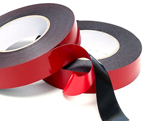 Unifizz PE Foam Double Sided Adhesive Tape Sponge Mounting Tape 3mm Thick 4m Length 7mm Wide Red Film Sticker Foam Glue Strip Sealing for Indoor Outdoor and Home Office Decor, Black 2 Rolls