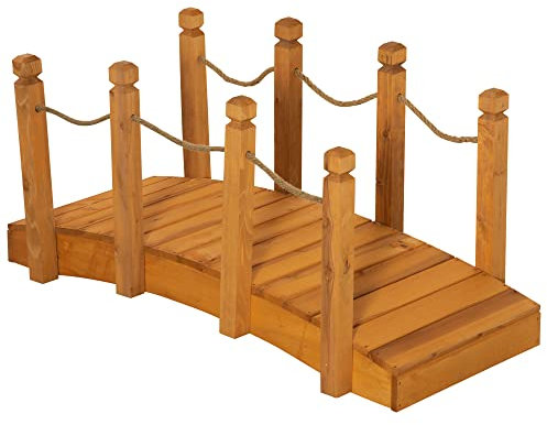 Outsunny Pont de Jardin - Pont de Bassin - passerelle en Bois avec Balustrade - Décoration du Jardin - dim. 121L x 57,5l x 59H cm - Bois de Sapin pré-huilé