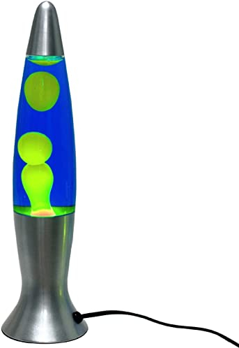 ROCKING GIFTS Desktop-Lava-Lampe, 40 cm Blau-Gelb, mit Schalter, beinhaltet E14-Birne, Plasmablampen, Magma, farbige Qualle