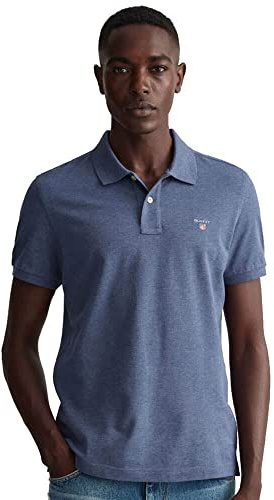 GANT Men's Reg Shield SS Pique Polo Shirt, Dark Denim Blue Melange, L