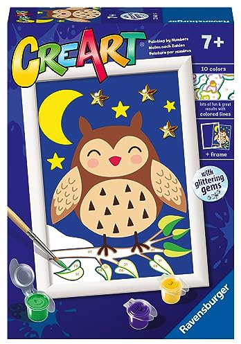 Ravensburger - CreArt Serie E: Bùho, Kit para Pintar por Números, Contiene una Tabla Preimpresa, un Pincel, Colores y Accesorios, Juego Creativo para Niños y Niñas 7+ Años