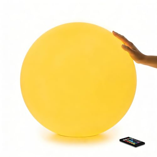 COPU 20-inch Large LED Globe Orb Light, Rechargeable LED Ball Light, Dimmable 16 RGB Colors Globe Floor Lamp w/Remote, Indoor/Outdoor Waterproof Glowing Orb Mood Lamp for Home Garden Patio Party