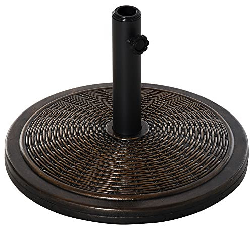 Outsunny Base per Ombrellone in Cemento e Plastica da 14kg, Basamento per Ombrellone da Giardino con Effetto Rattan, Bronzo