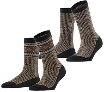 ESPRIT Women's Scandi Multipack W So Cotton Wool Patterned 2 Pairs Socks, Black 3000, 2.5-5