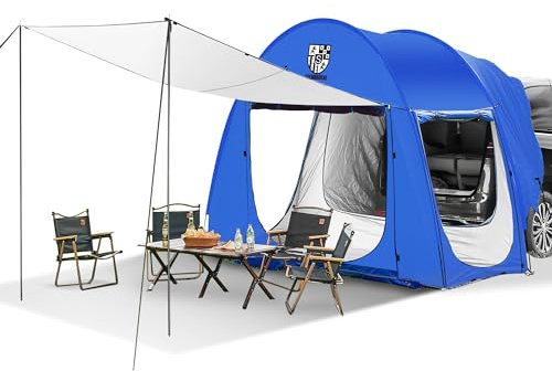 Versatile SUV Camping Tent with Spacious Awning, 4000mm Waterproof Car Shelter, Sleeps Up to 4 People - Essential Camping Accessories, Easy Setup for Backpacking, Travel, Hiking, Outdoor (Blue)