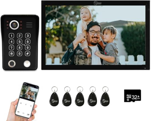 Interphone vidéo filaire pour appartement, sonnette vidéo 1080p avec moniteur tactile de 25,4 cm, prend en charge les empreintes digitales, les cartes RFID et le déverrouillage par mot de passe