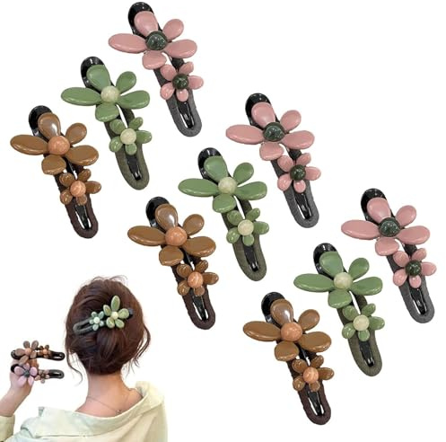 Lindo clip de pelo recto de boca de pato, clip de cabeza plana mate, clip de cabeza plana de flor, clip de cabeza plana de boca de pato antideslizante y lindo clip de pelo decorativo(MIX-12PCS)