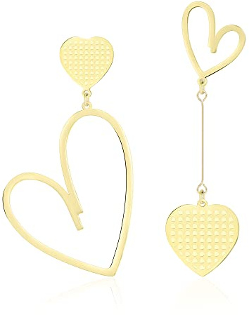 Linawe Pendientes en forma de corazón, pendientes de joyería de oro para mujer, pendientes colgantes dorados, pendientes de acero inoxidable, pendientes llamativos para amantes
