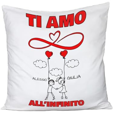 Social CRazy Cuscino + Federa personalizzata - PERSONALIZZABILE CON NOME Ti amo all’infinito – Love - 50x50 cm Made in italy Cotone 100% (Federa, Bianco)