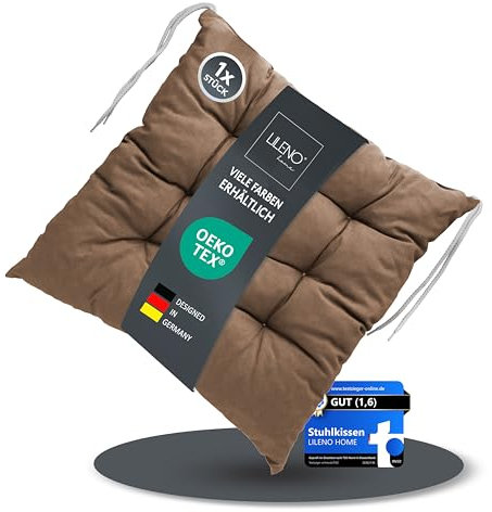 LILENO HOME 1er Set Wende Stuhlkissen Braun (40x40x6 cm) - Streifen Sitzkissen für Gartenstuhl, Küche oder Esszimmerstuhl - Indoor u. Outdoor Stuhlauflage als Stuhl Kissen (Linda FUM)