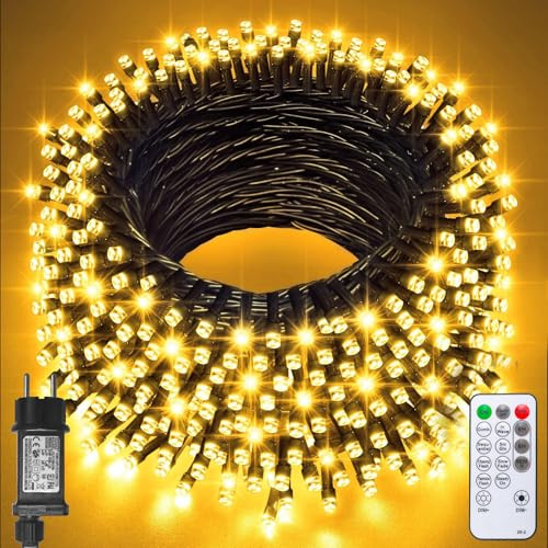 Jsdoin Catena Luminosa, 100/200/300/400/600 LED Luci Natale Esterno, 8 Modalità con Funzione Memoria e Telecomando Luci Albero di Natale per Giardino, Balcone, Casa, Festa (Bianco Caldo, 400LED)