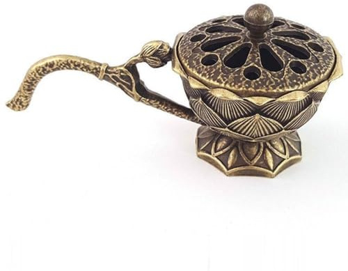 Alloy Lotus Hand Stove Incense Holder, Small Hollow Out Incense Burner Metal Censer, Incense Diffuser Frankincense Burner(Bronze)