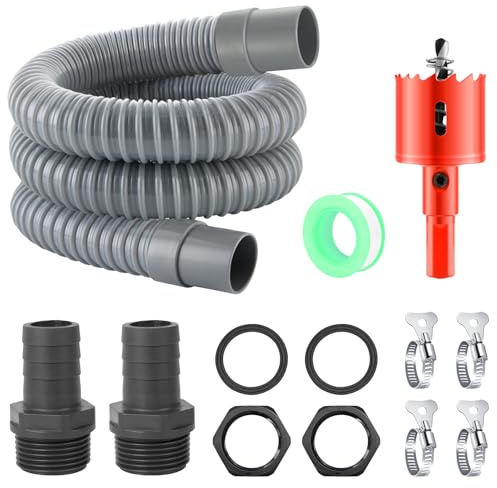 Raccord de citerne de pluie - Kit de connexion avec 2 passages de citerne d'eau de pluie - Tuyau de raccordement de 50 cm de diamètre - 4 colliers de serrage - Ouvre-trou - Pour tonneau de pluie