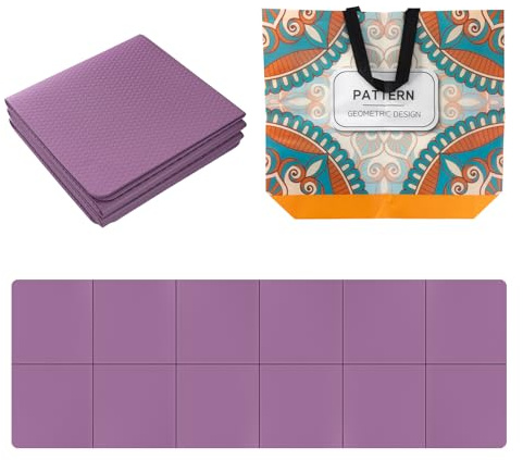 brokensnatch Foldable Yoga Mat 72 L x 24 W x 0.24 Inch，Travel Yoga Mat with Stretch Strap, Non-Slip Yoga Mats for Home/Gym，Pilates Mat/Non Slip Yoga Mat for Fitness(Purple)