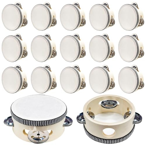 LIUBEILI 50 Pcs 6 Inch Wedding Tambourine Bulk Drum for Adults Hand Held Percussion Gift Wood Metal Jingles Musical Educational Drum Instrument for Church Wedding Party Favor