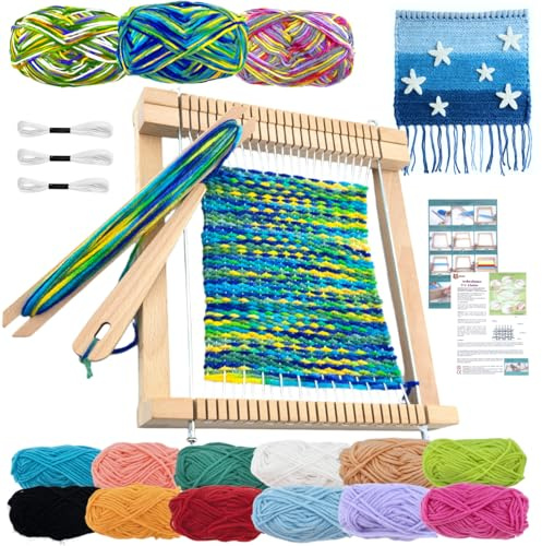 MKLG DIY Wooden Loom Frame Children's Set, 21.8 x 19 cm Loom for Children from 4 6 8 Years, Gift Girls Craft Set 4 Years
